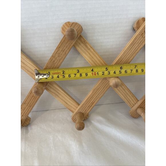 Vintage 10 Peg Wooden Accordion Style Coat Hat Wall Rack Expandable Hanger - Picture 8 of 11